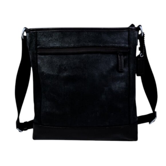 Coach black leather and suede Camden messenger/crossbody bag - Picture 1 of 16